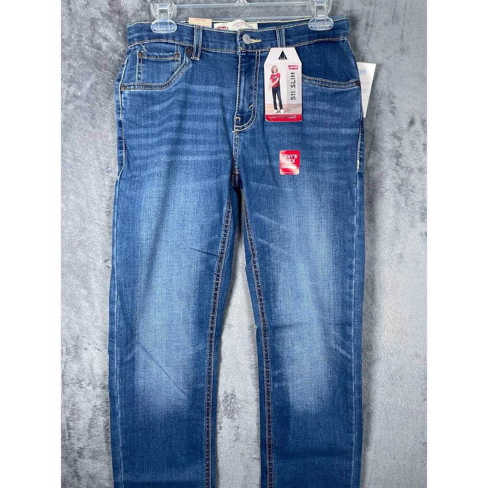 NWT Levis 511 Slim Fit Performance Jeans Boys Size 16 Reg 28x30 Blue Denim - Picture 1 of 8